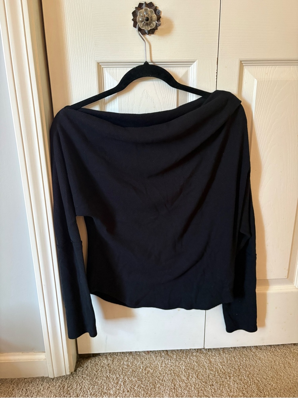 We The Free Black Off-the-Shoulder Long Sleeve Top